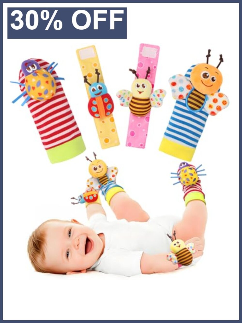Baby Wrist Rattles & Foot Finder Sock Toy Set 0-12 Months Cotton Soft